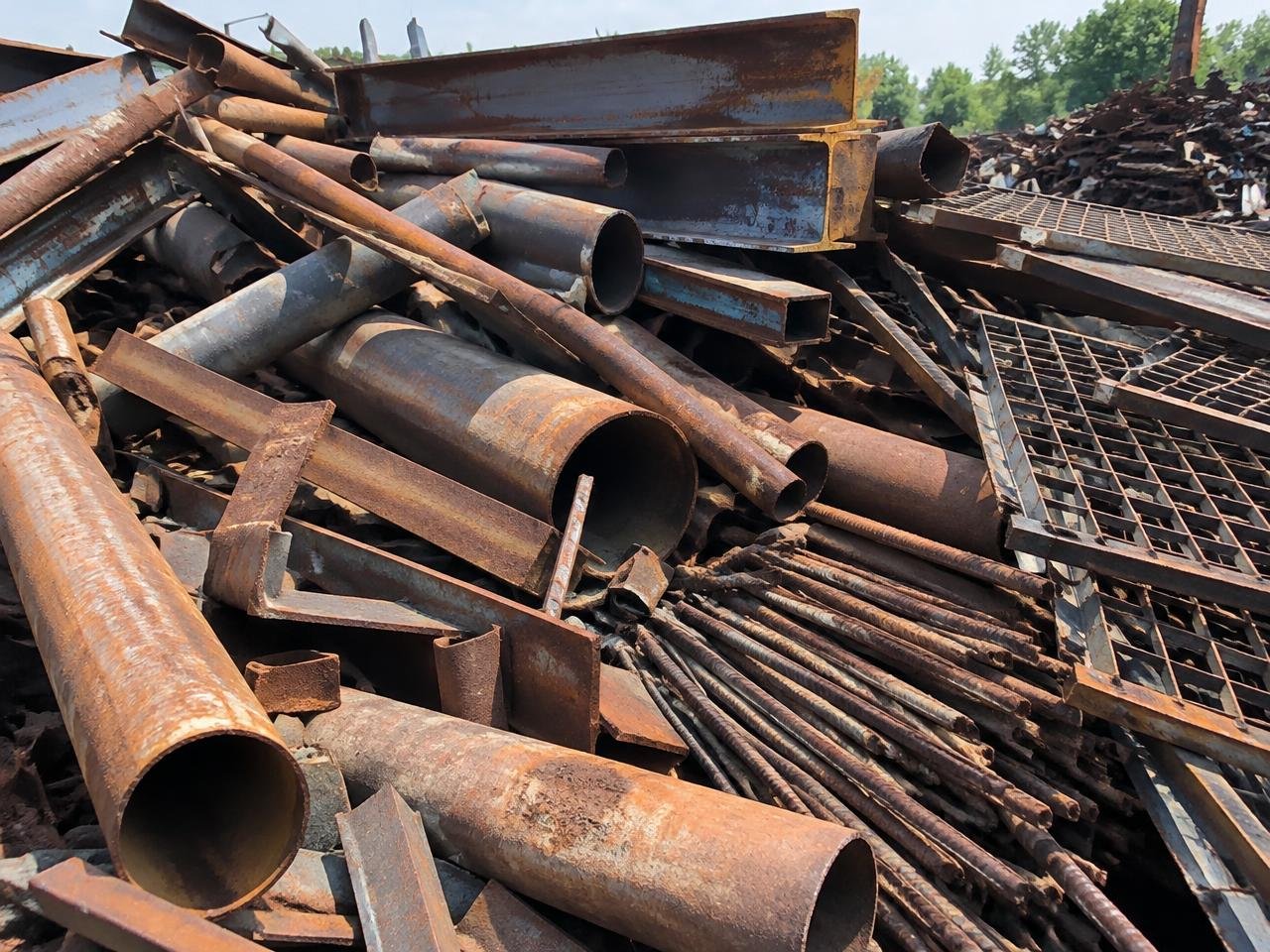 Stacked rusty steel beams